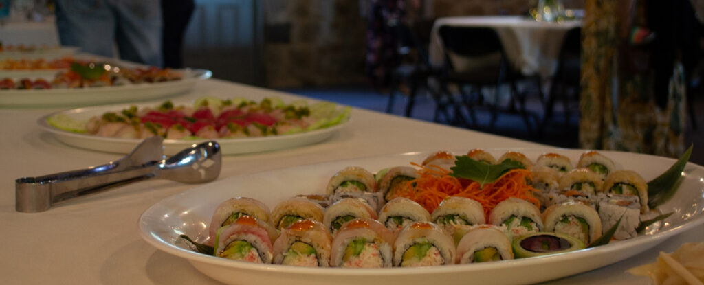 Sushi plates at a party