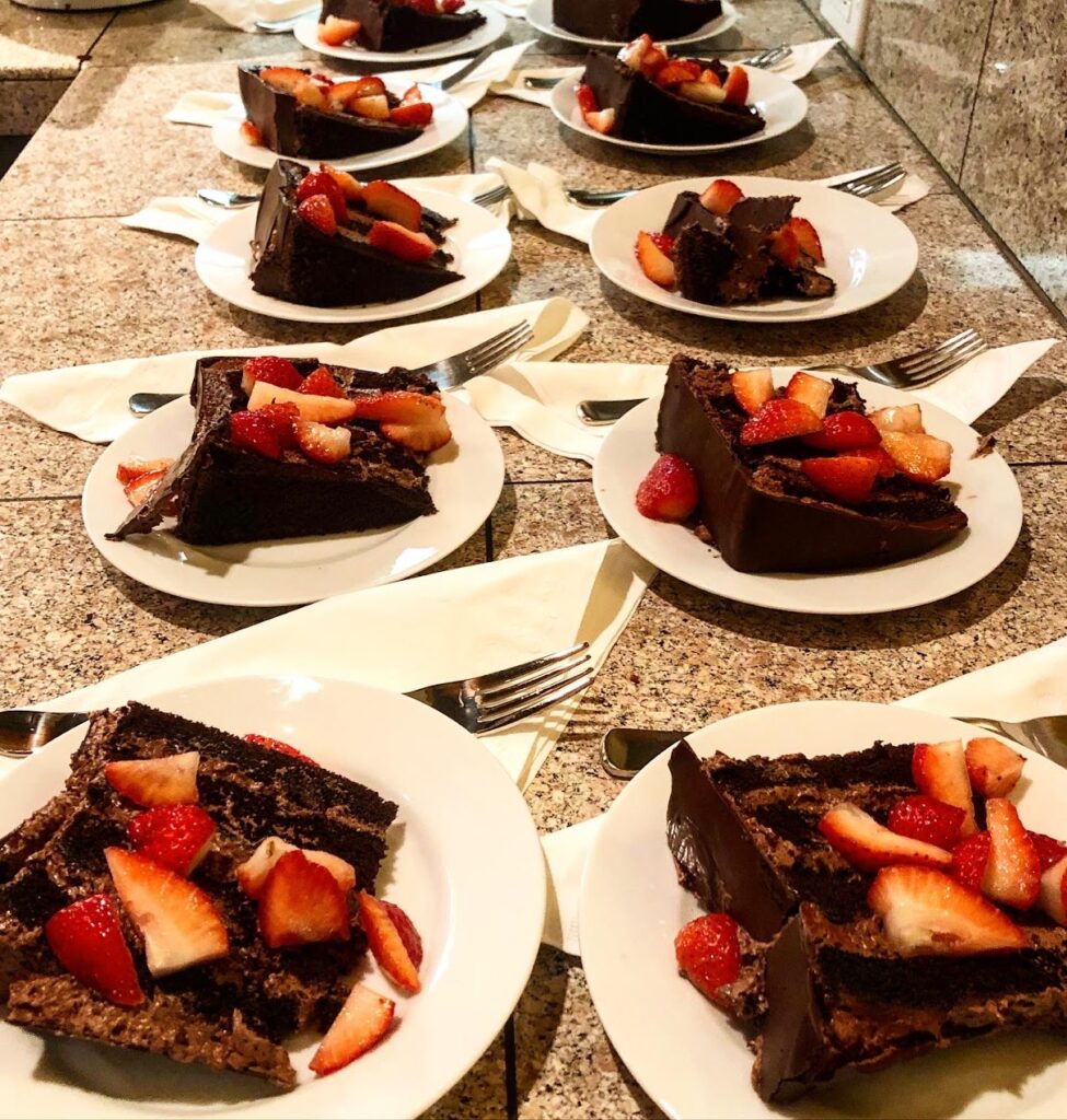 Chocolate cake ready to be served.