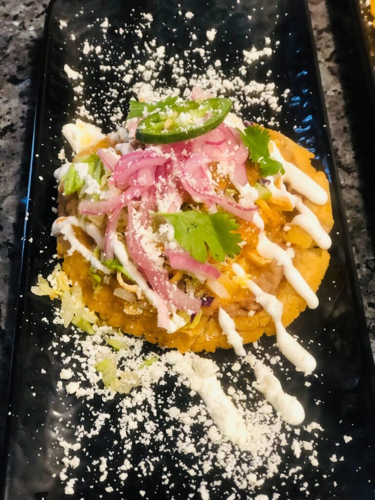 Mexican food on plate.