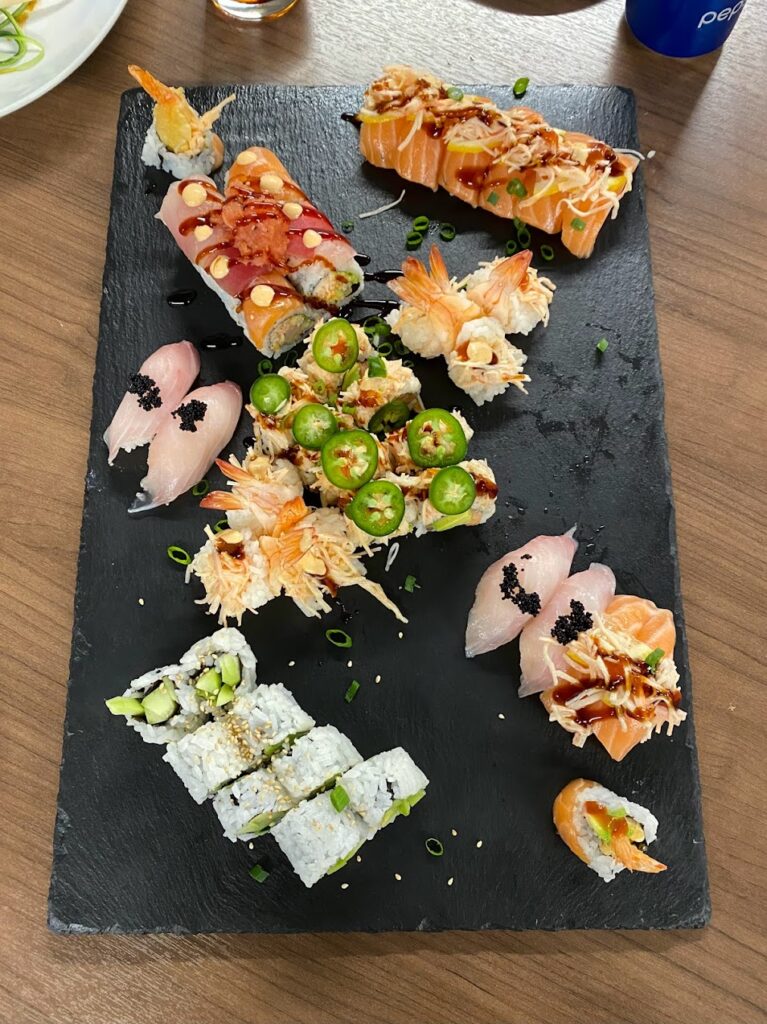 Verity of sushi options on a plate.